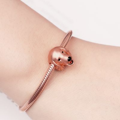 Gnoce Golden Retriever Charm Perle aus S925 Silber 18 Karat Rosé vergoldet