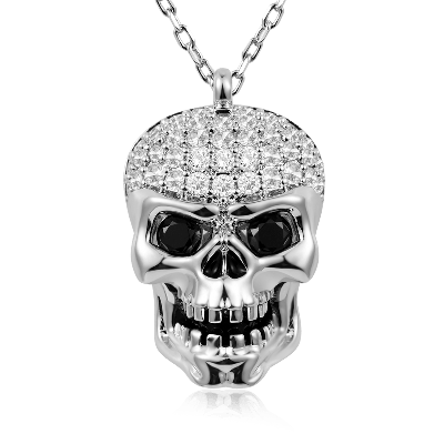 Totenkopf Halskette 925 Sterling Silber mit Steinen