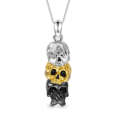 Totenkopf Halskette 925 Sterling Silber mit Steinen 