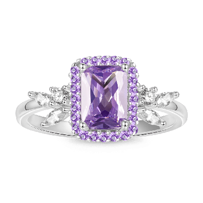 Viereckig geschliffener Amethyst Diamant Blatt Ring