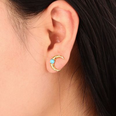 Turquoise Moon Ear Studs