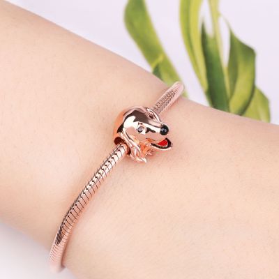 Gnoce Golden Retriever Charm Perle aus S925 Silber 18 Karat Rosé vergoldet