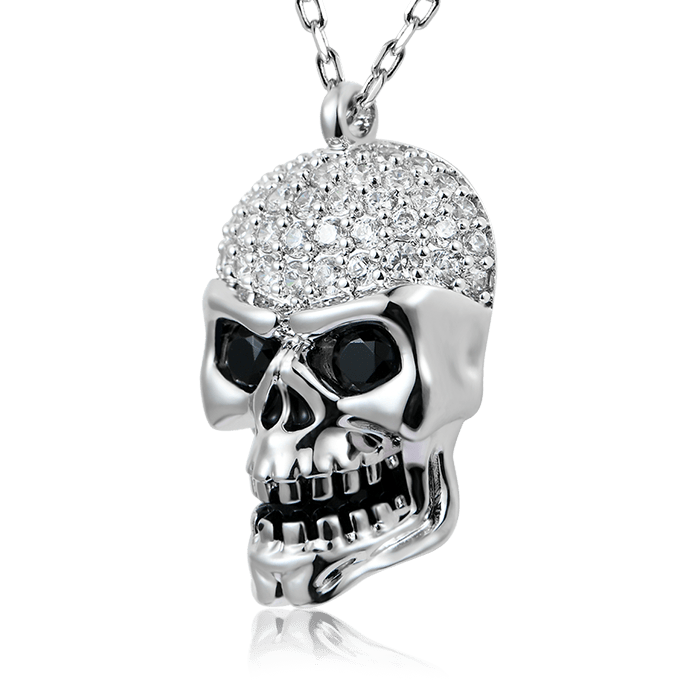 Totenkopf Halskette 925 Sterling Silber mit Steinen 